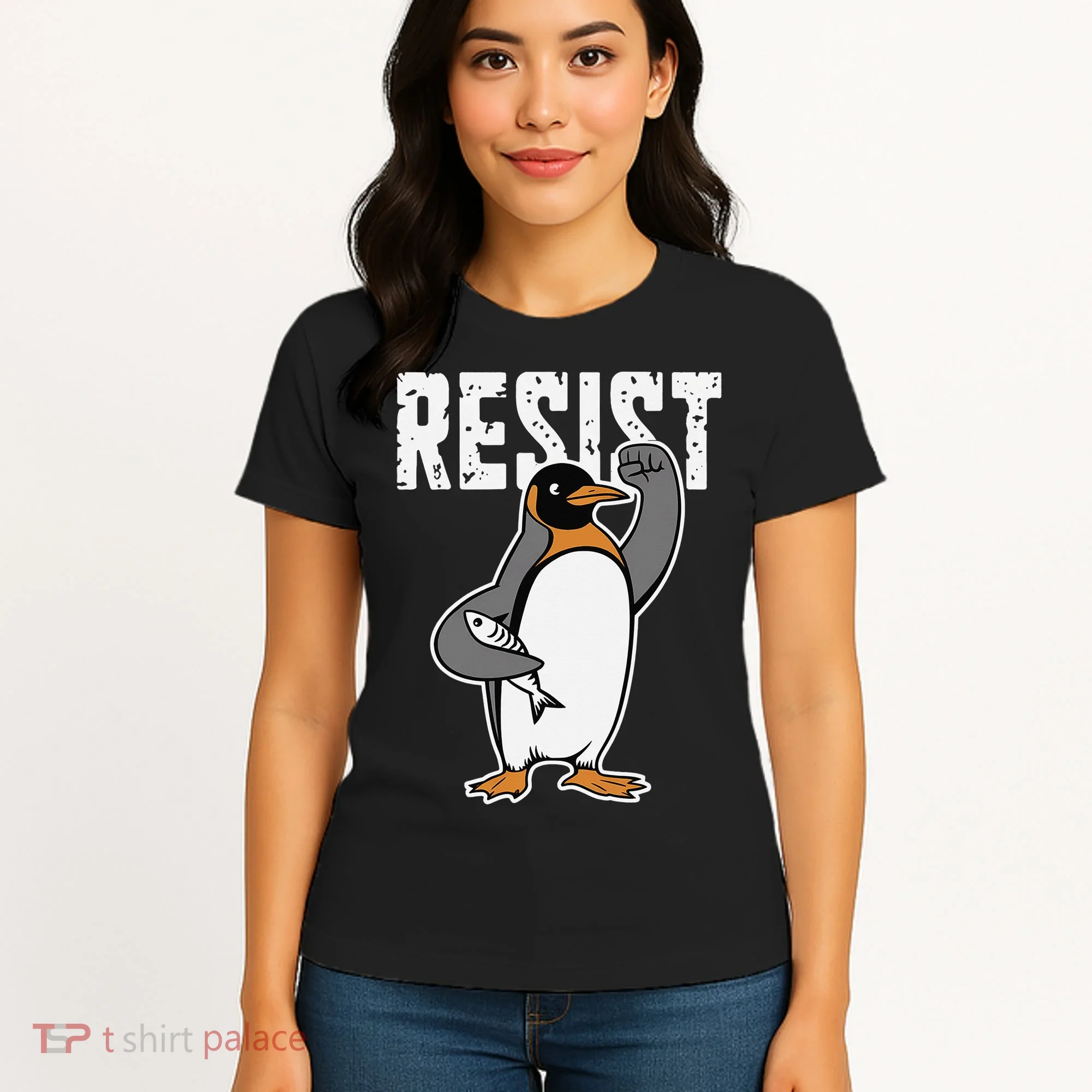 Funny Penguin Resist Penguins Protest Against Tariffs Women's T-Shirt