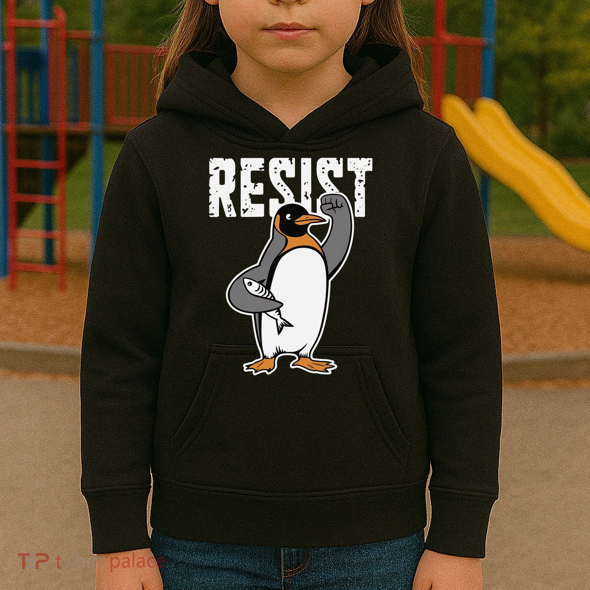 Funny Penguin Resist Penguins Protest Against Tariffs Kids Hoodie