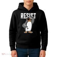 Funny Penguin Resist Penguins Protest Against Tariffs Kids Hoodie thumb 4