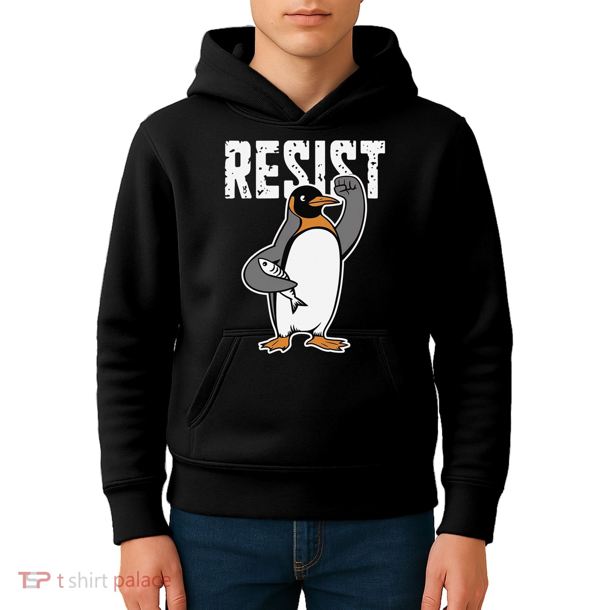 Funny Penguin Resist Penguins Protest Against Tariffs Kids Hoodie