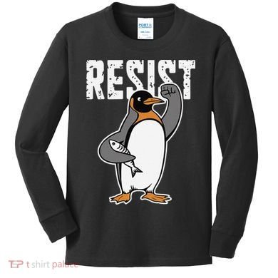 Funny Penguin Resist Penguins Protest Against Tariffs Kids Long Sleeve Shirt