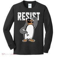 Funny Penguin Resist Penguins Protest Against Tariffs Kids Long Sleeve Shirt thumb 0