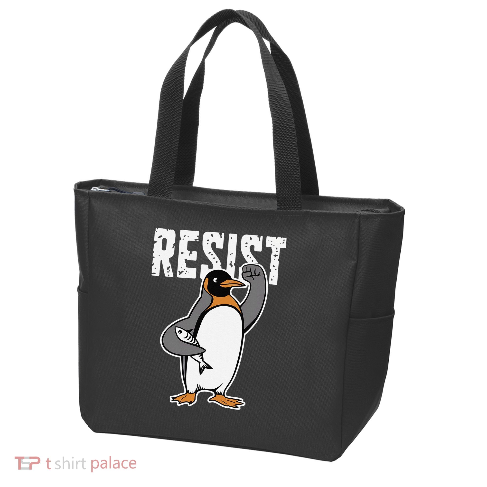 Funny Penguin Resist Penguins Protest Against Tariffs Tote Bag