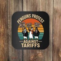 Funny Penguin Resist - Penguins Protest Against Tariffs Coaster thumb 0