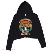 Funny Penguin Resist - Penguins Protest Against Tariffs Crop Fleece Hoodie thumb 0