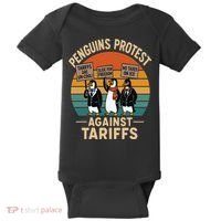 Funny Penguin Resist - Penguins Protest Against Tariffs Baby Bodysuit thumb 0