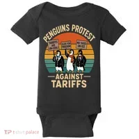 Funny Penguin Resist - Penguins Protest Against Tariffs Baby Bodysuit thumb 0