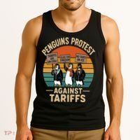 Funny Penguin Resist - Penguins Protest Against Tariffs Tank Top thumb 3
