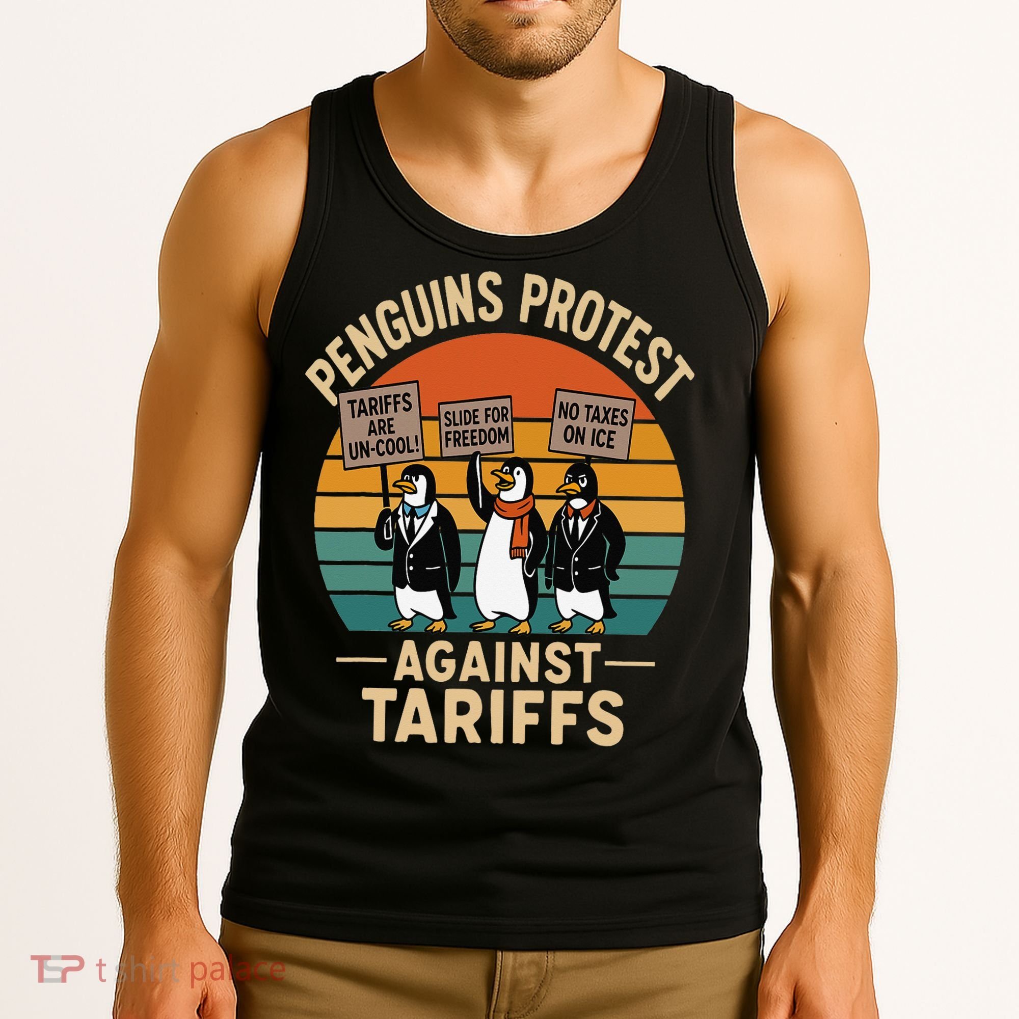 Funny Penguin Resist - Penguins Protest Against Tariffs Tank Top