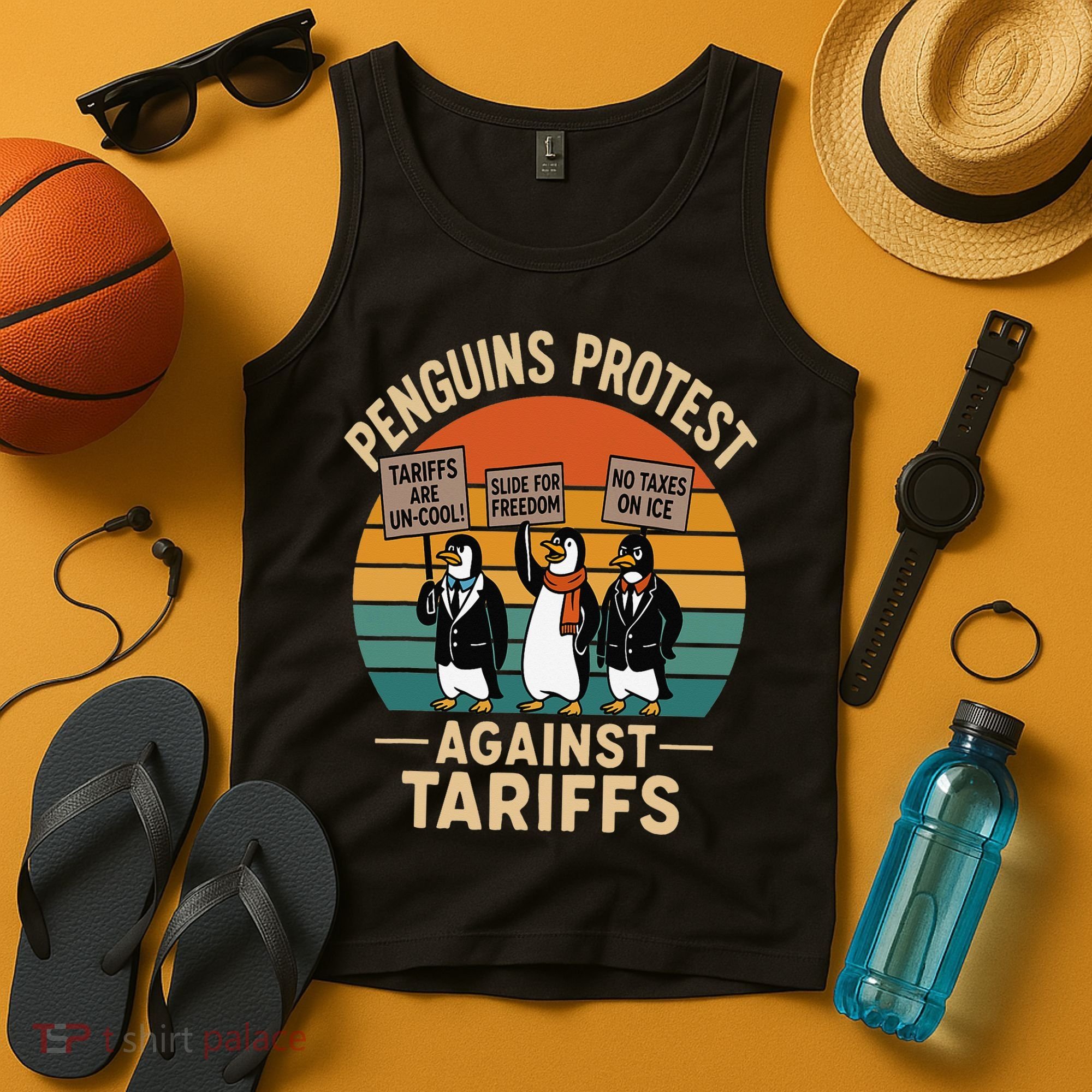 Funny Penguin Resist - Penguins Protest Against Tariffs Tank Top