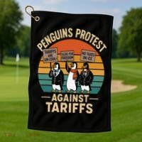 Funny Penguin Resist - Penguins Protest Against Tariffs Golf Towel thumb 1