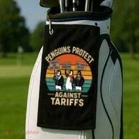 Funny Penguin Resist - Penguins Protest Against Tariffs Golf Towel thumb 2