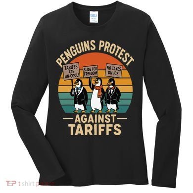 Funny Penguin Resist - Penguins Protest Against Tariffs Women's Long Sleeve Shirt
