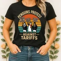 Funny Penguin Resist - Penguins Protest Against Tariffs Women's T-Shirt thumb 2