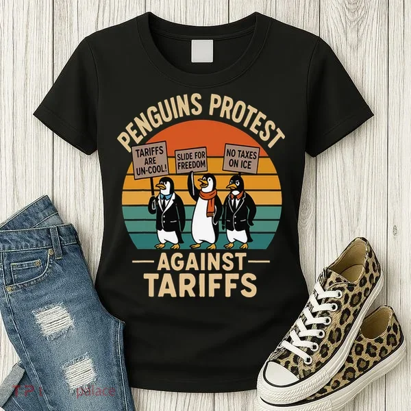 Funny Penguin Resist - Penguins Protest Against Tariffs Women's T-Shirt