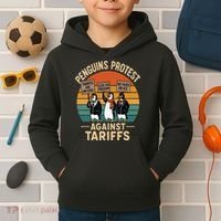 Funny Penguin Resist - Penguins Protest Against Tariffs Kids Hoodie thumb 2