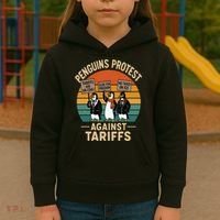 Funny Penguin Resist - Penguins Protest Against Tariffs Kids Hoodie thumb 3