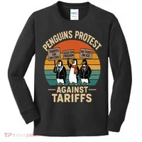 Funny Penguin Resist - Penguins Protest Against Tariffs Kids Long Sleeve Shirt thumb 0