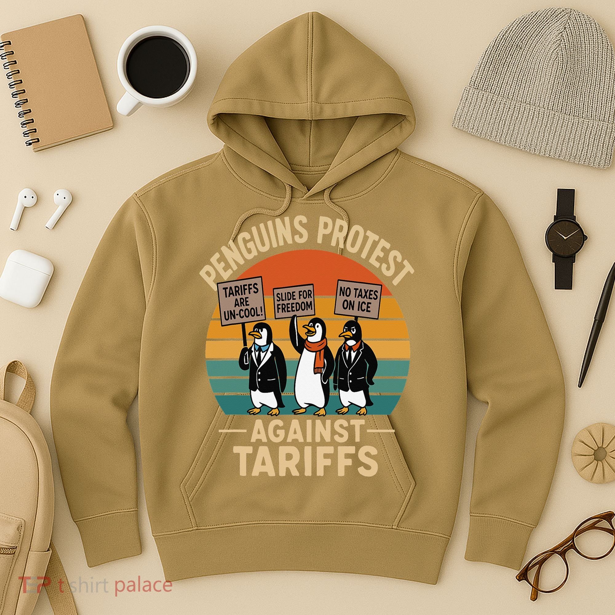 Funny Penguin Resist - Penguins Protest Against Tariffs Hoodie