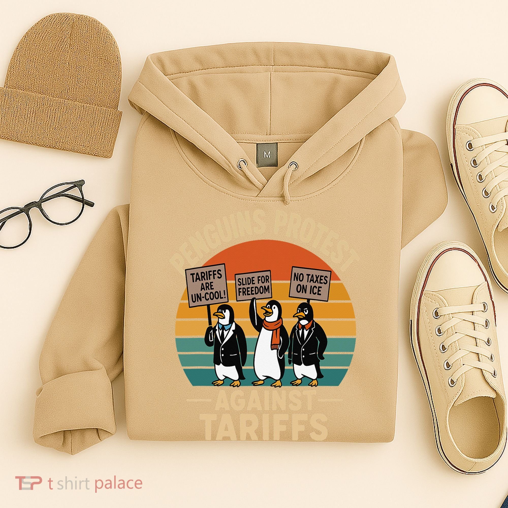 Funny Penguin Resist - Penguins Protest Against Tariffs Hoodie