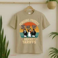 Funny Penguin Resist - Penguins Protest Against Tariffs T-Shirt thumb 2