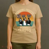 Funny Penguin Resist - Penguins Protest Against Tariffs T-Shirt thumb 4