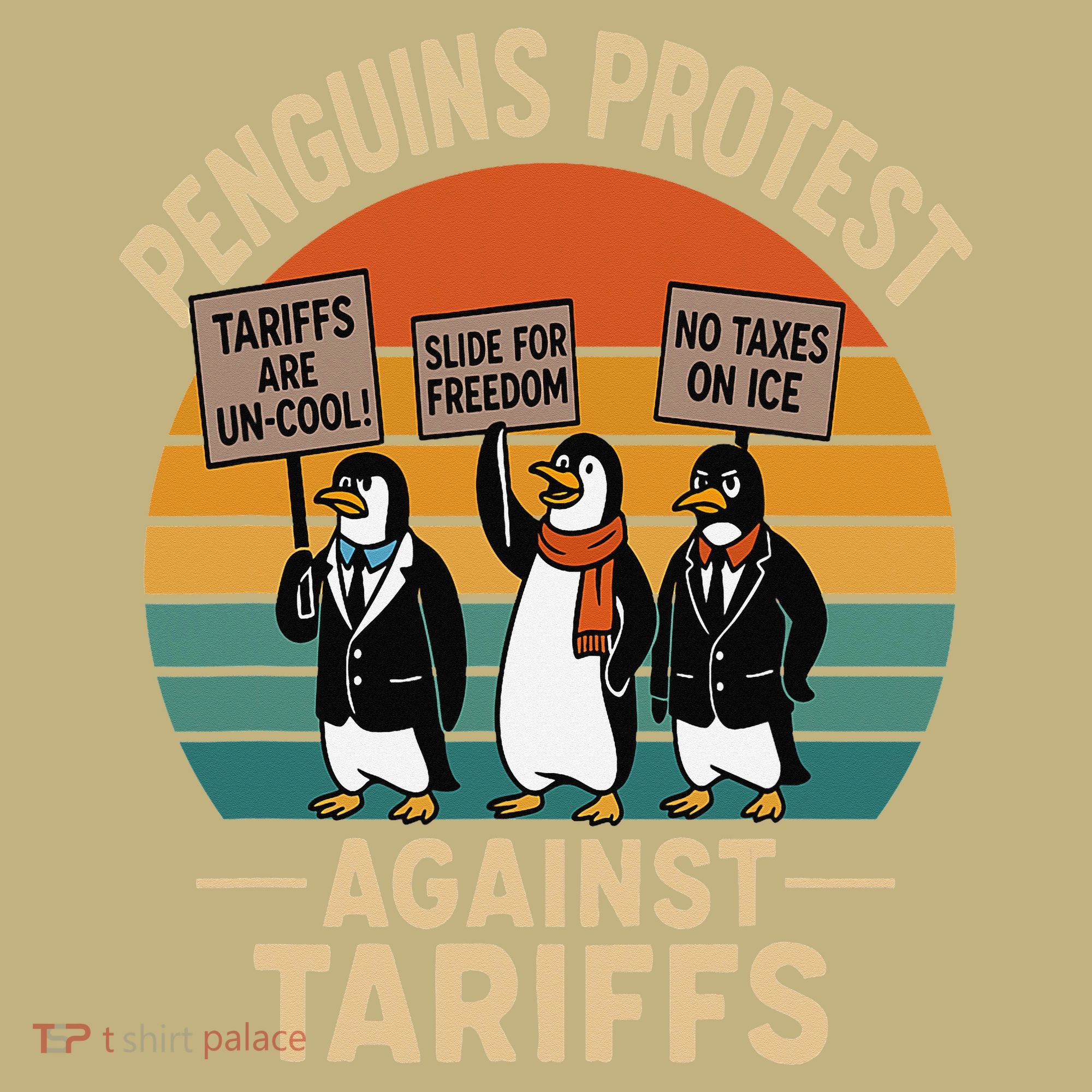 Funny Penguin Resist - Penguins Protest Against Tariffs Kids T-Shirt