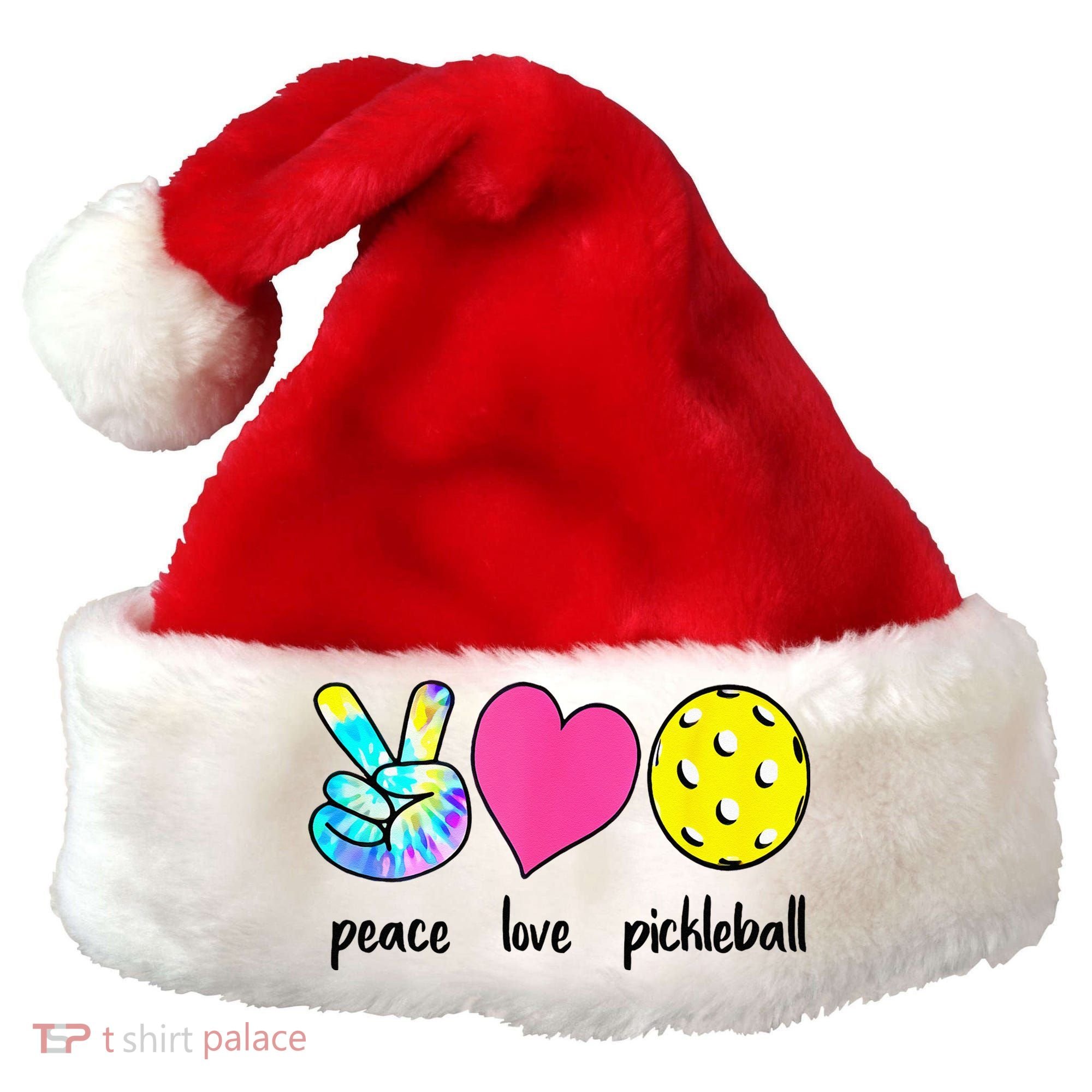 Funny Pickleball Retired Ladies Peace Love Pickleball Santa Hat