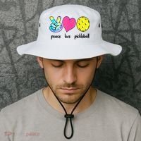 Funny Pickleball Retired Ladies Peace Love Pickleball Bucket Hat thumb 2