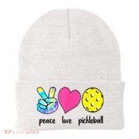 Funny Pickleball Retired Ladies Peace Love Pickleball Beanie thumb 0