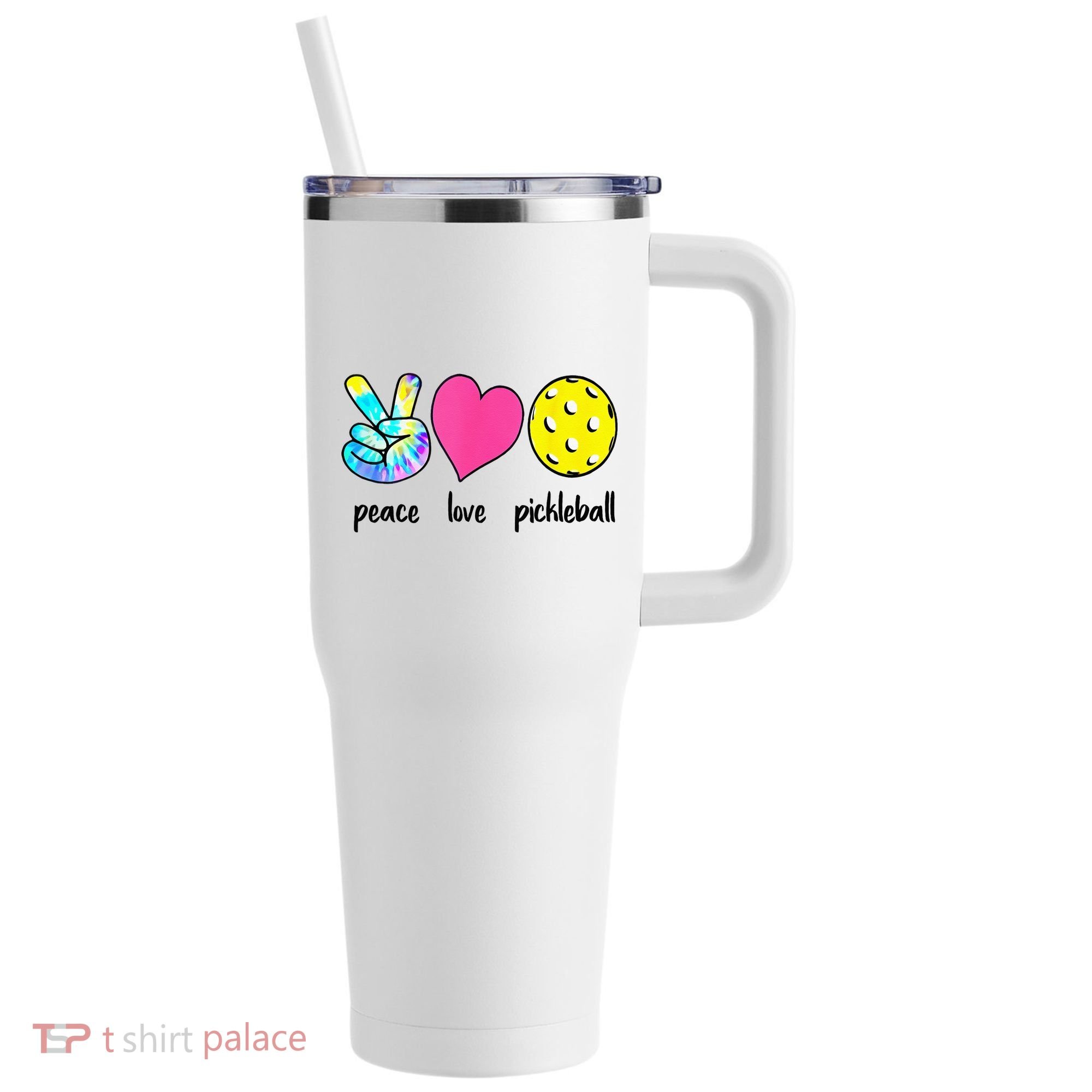 Funny Pickleball Retired Ladies Peace Love Pickleball 40oz Vacuum Insulated Stainless Steel Travel Tumbler
