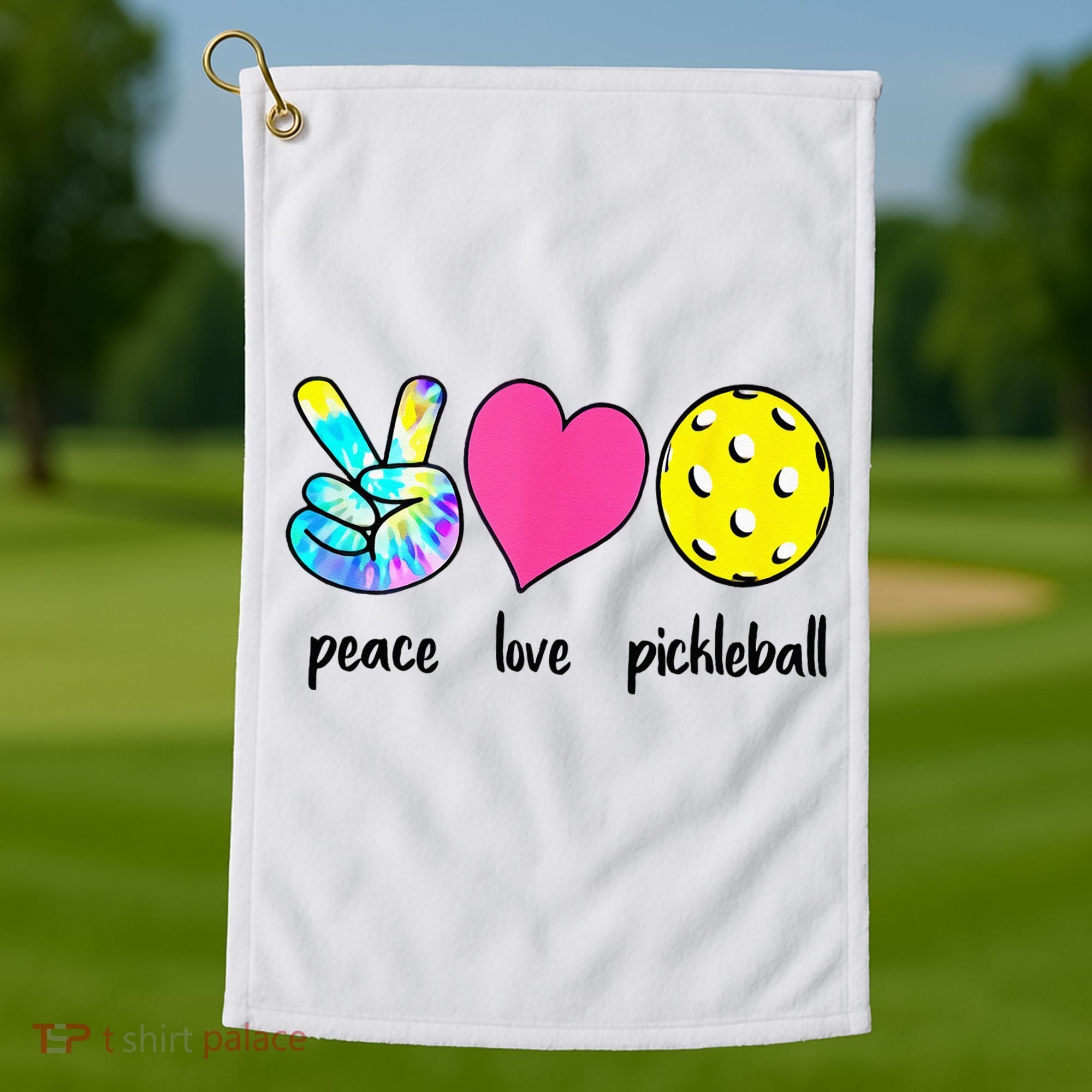 Funny Pickleball Retired Ladies Peace Love Pickleball Golf Towel