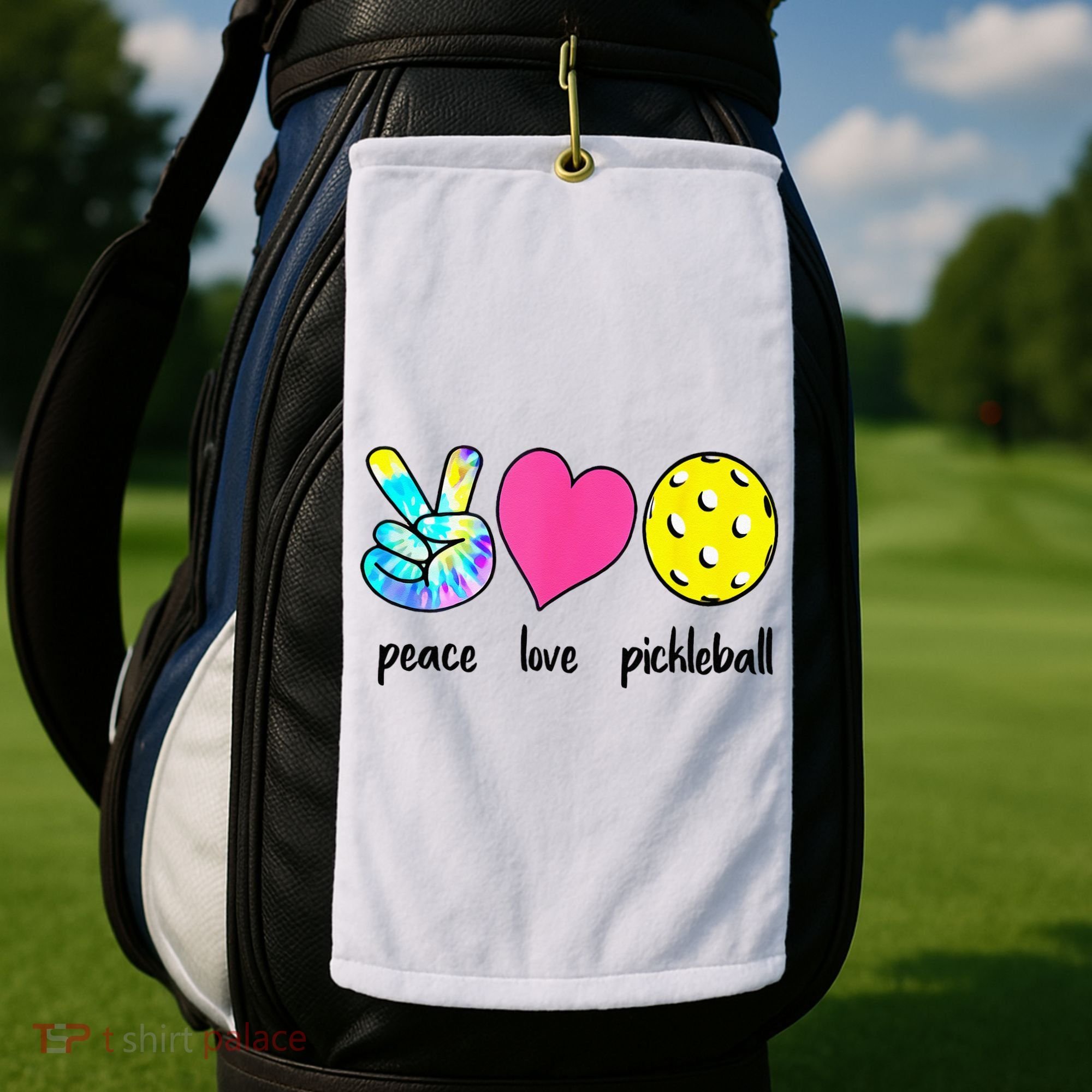 Funny Pickleball Retired Ladies Peace Love Pickleball Golf Towel