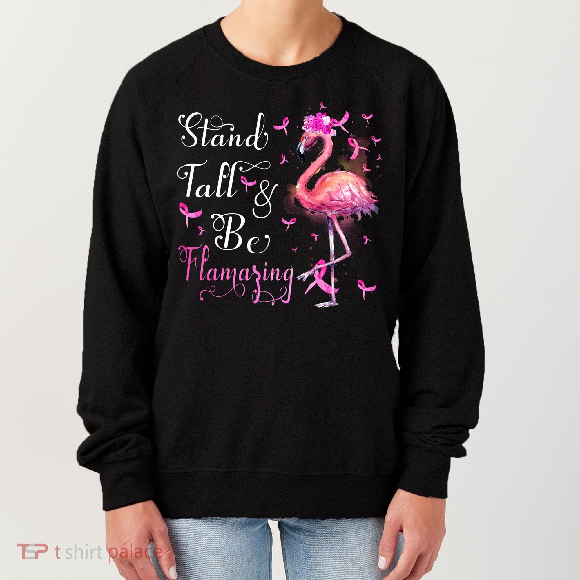Flamingo Pink Ribbon Breast Cancer Awareness Support Squad Cool Gift Women's Sweatshirt