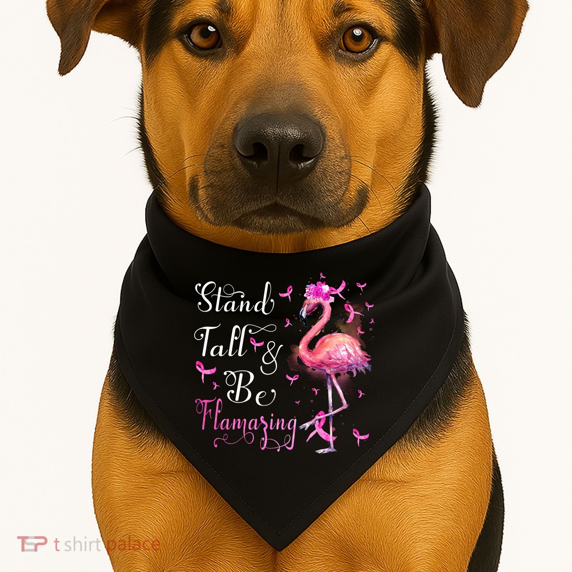 Flamingo Pink Ribbon Breast Cancer Awareness Support Squad Cool Gift USA-Made Doggie Bandana