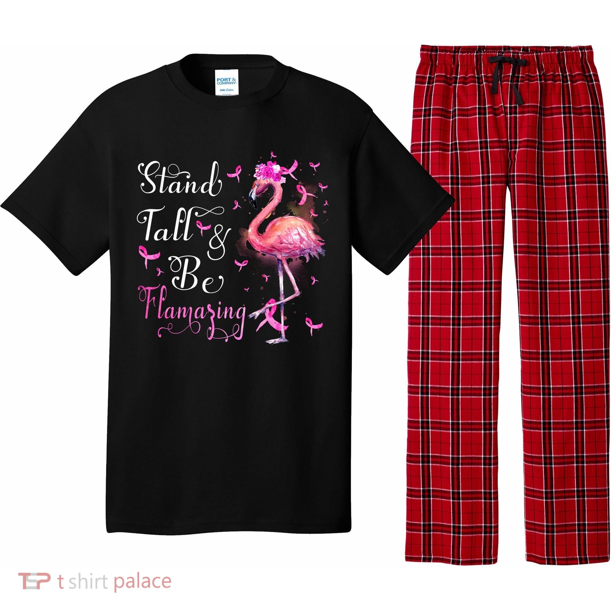 Flamingo Pink Ribbon Breast Cancer Awareness Support Squad Cool Gift Pajama Set