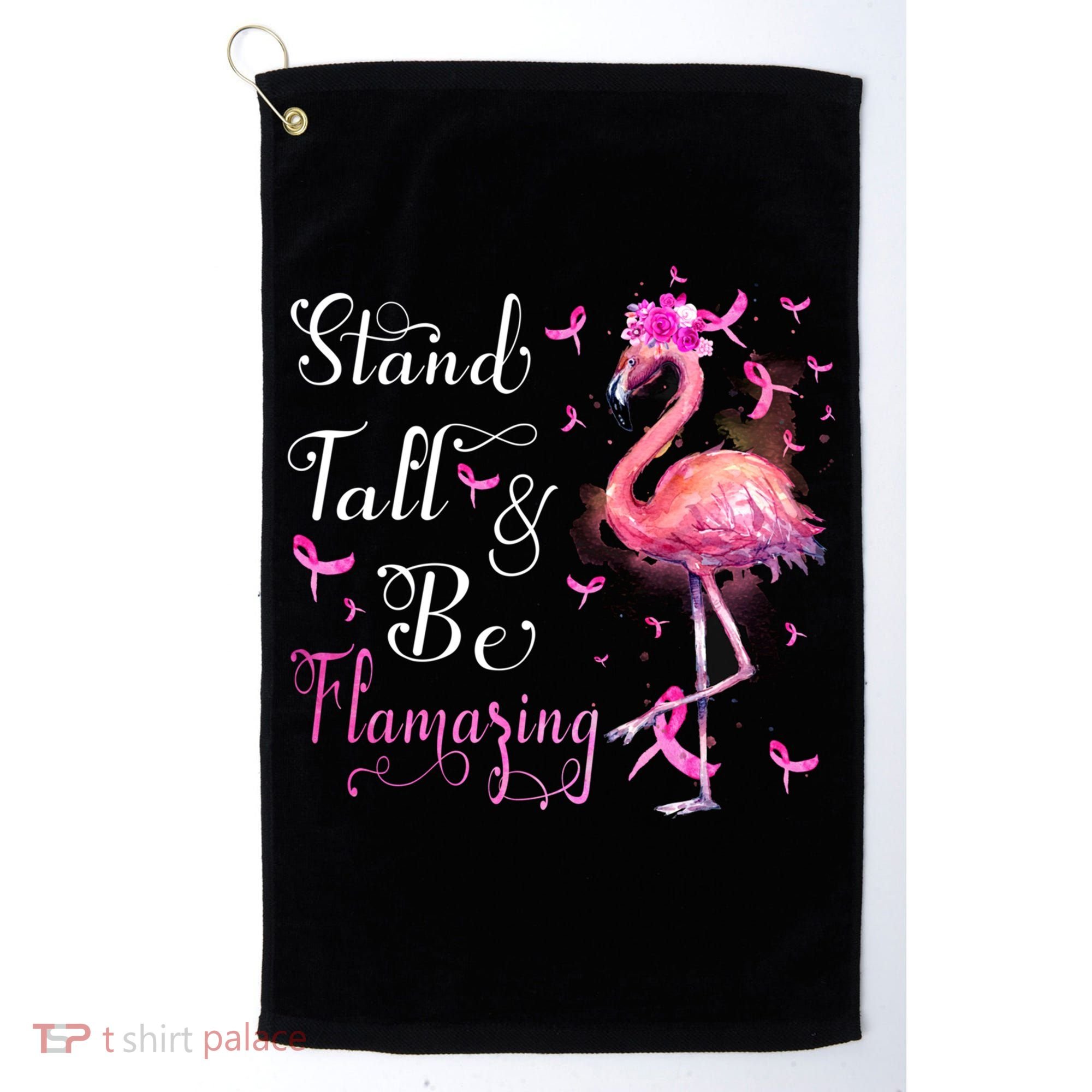 Flamingo Pink Ribbon Breast Cancer Awareness Support Squad Cool Gift Golf Towel
