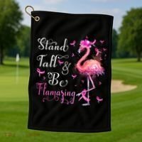Flamingo Pink Ribbon Breast Cancer Awareness Support Squad Cool Gift Golf Towel thumb 1