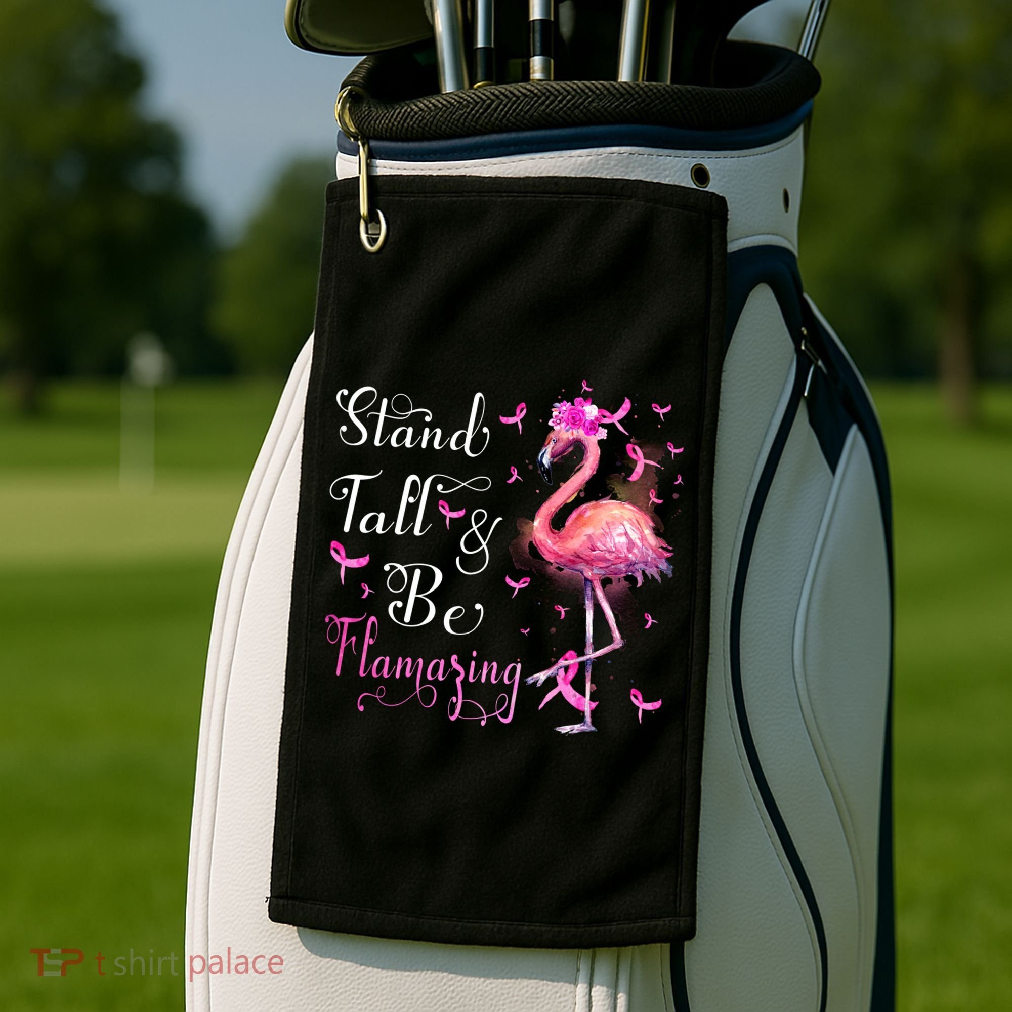 Flamingo Pink Ribbon Breast Cancer Awareness Support Squad Cool Gift Golf Towel