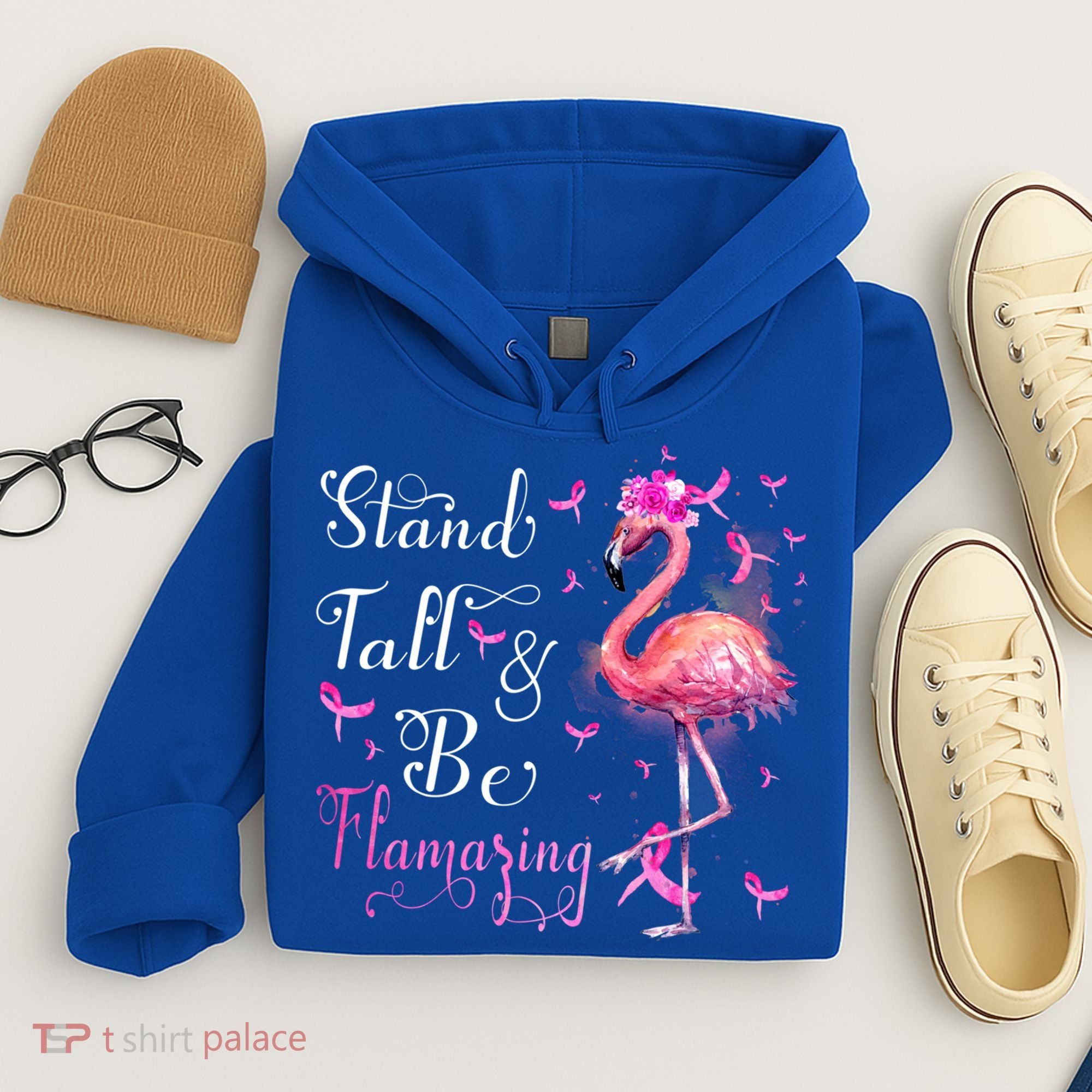 Flamingo Pink Ribbon Breast Cancer Awareness Support Squad Cool Gift Hoodie