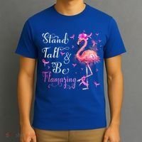 Flamingo Pink Ribbon Breast Cancer Awareness Support Squad Cool Gift T-Shirt thumb 3