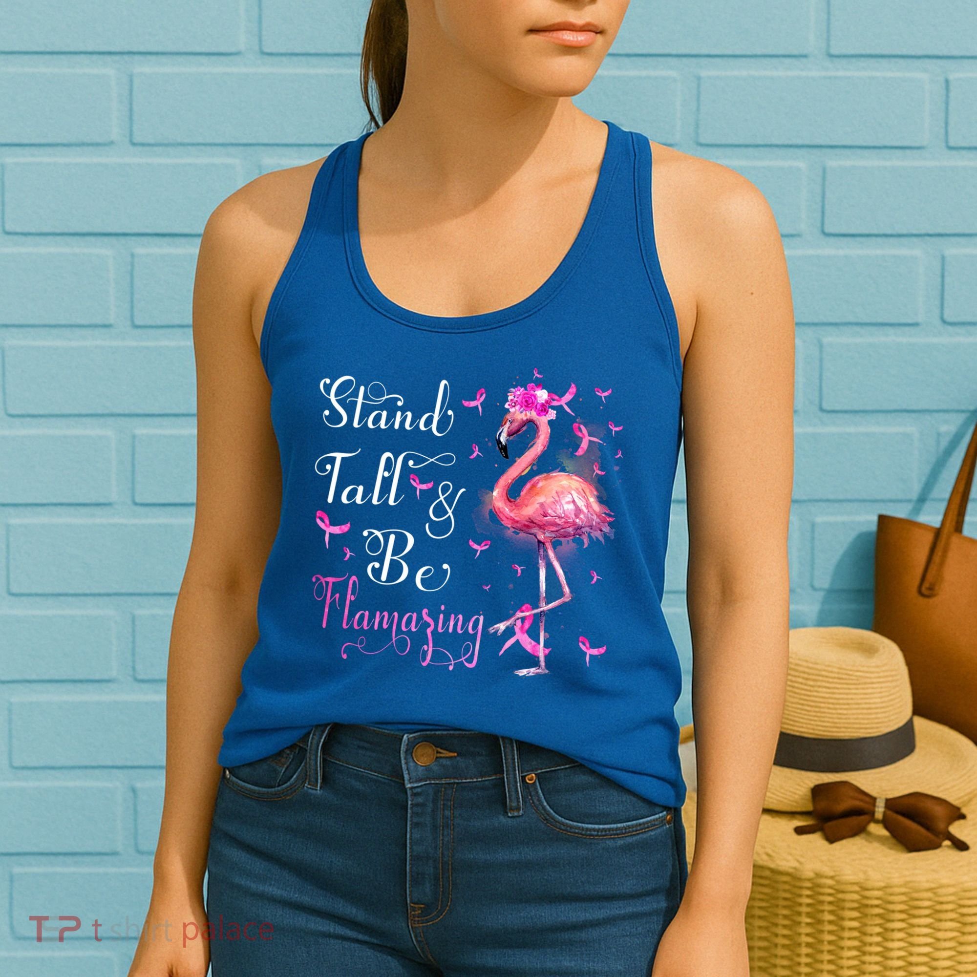 Flamingo Pink Ribbon Breast Cancer Awareness Support Squad Cool Gift Women's Tank Top