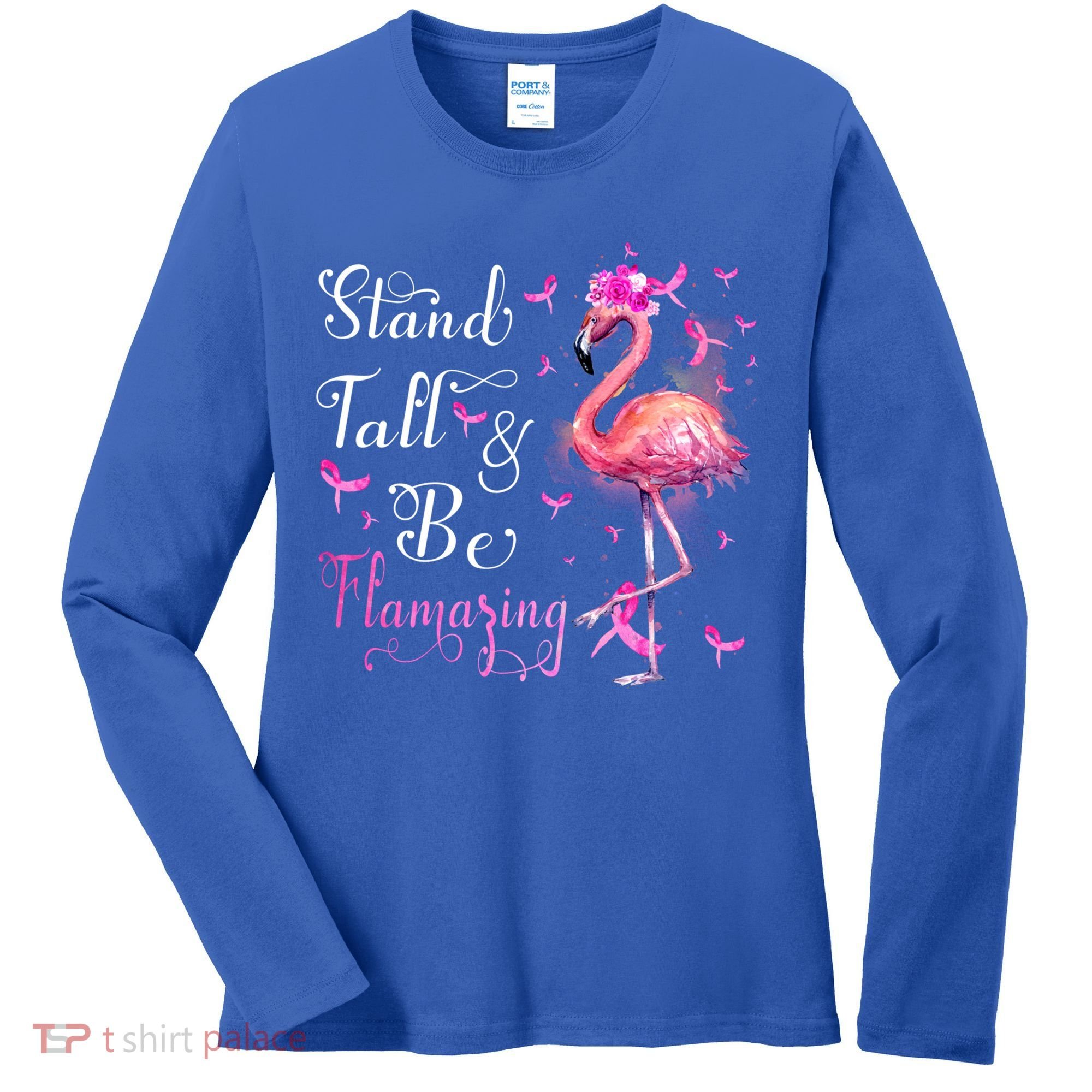 Flamingo Pink Ribbon Breast Cancer Awareness Support Squad Cool Gift Women's Long Sleeve Shirt
