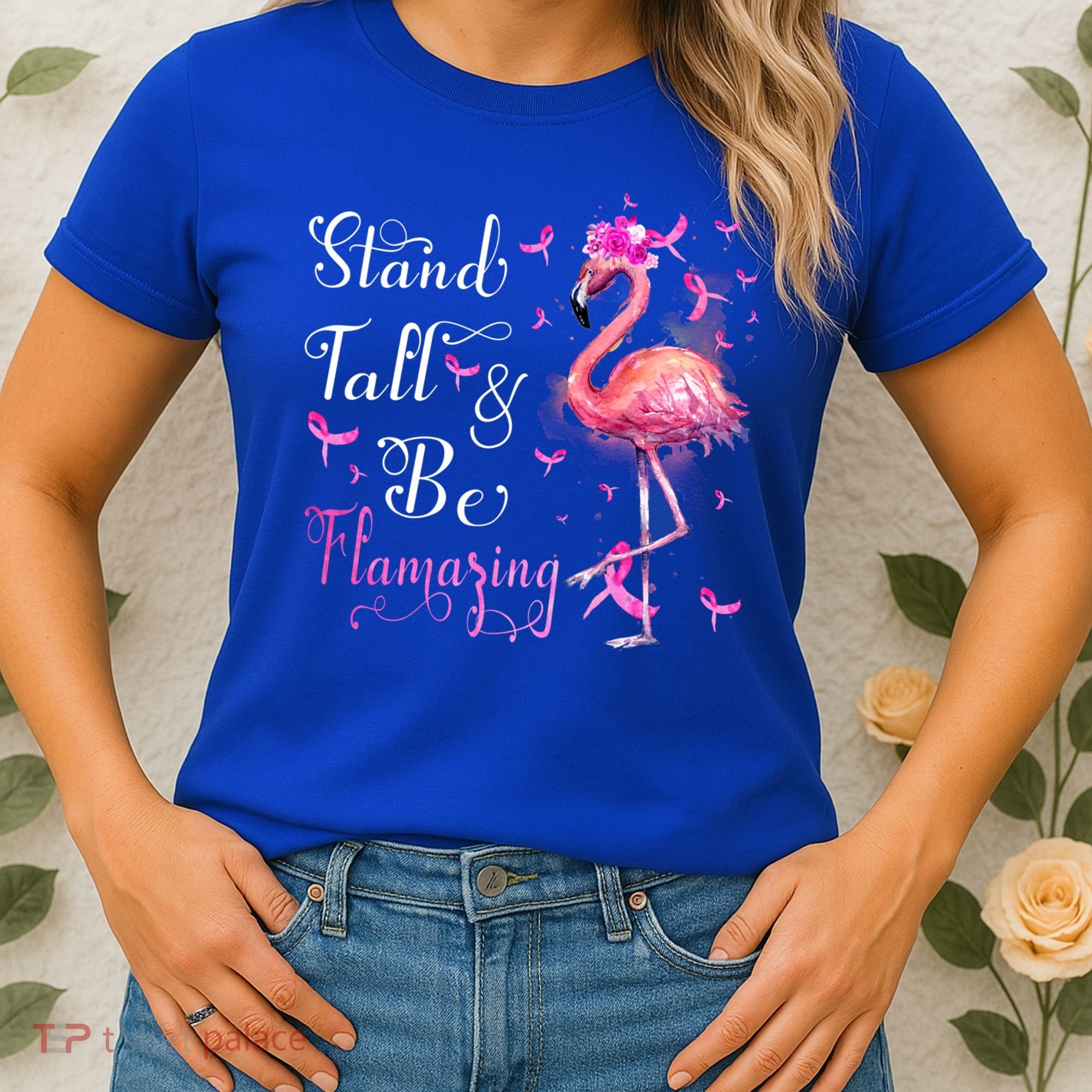 Flamingo Pink Ribbon Breast Cancer Awareness Support Squad Cool Gift Women's T-Shirt