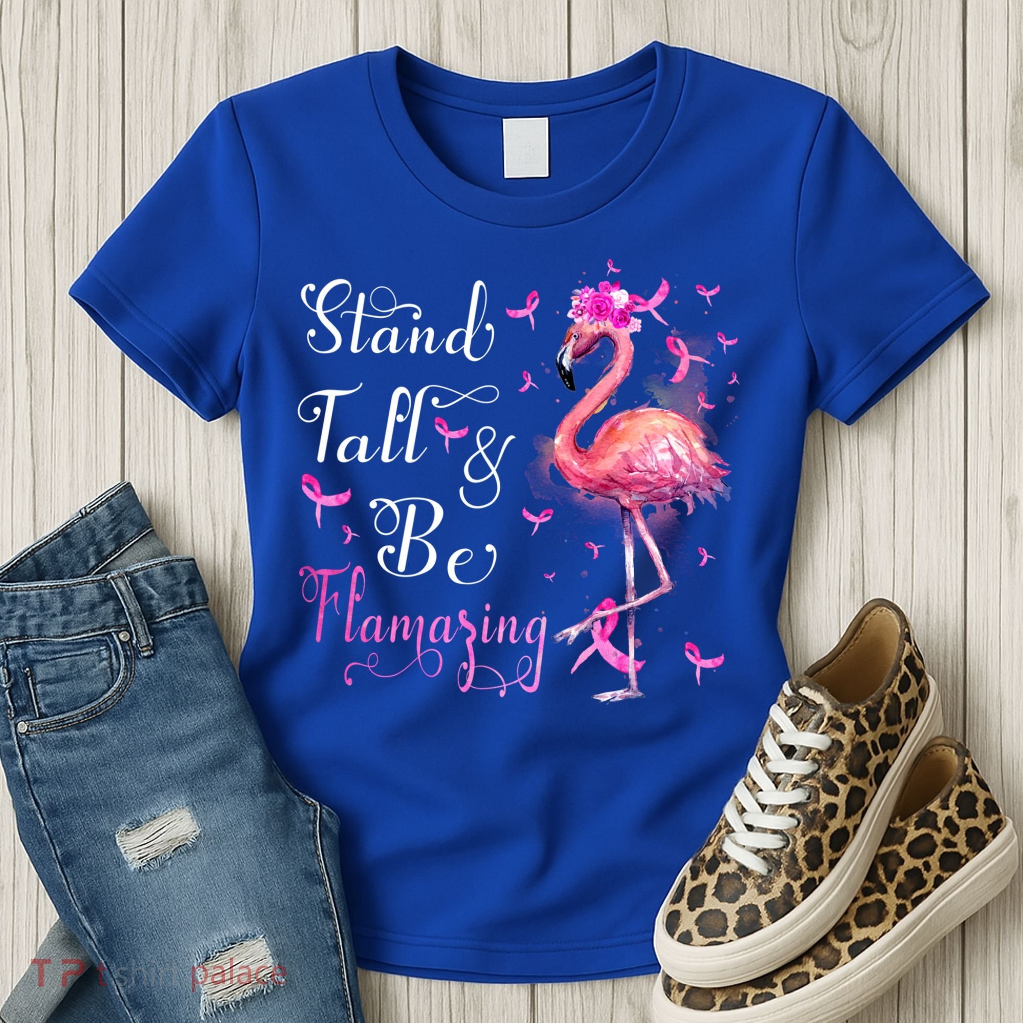 Flamingo Pink Ribbon Breast Cancer Awareness Support Squad Cool Gift Women's T-Shirt