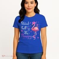 Flamingo Pink Ribbon Breast Cancer Awareness Support Squad Cool Gift Women's T-Shirt thumb 4