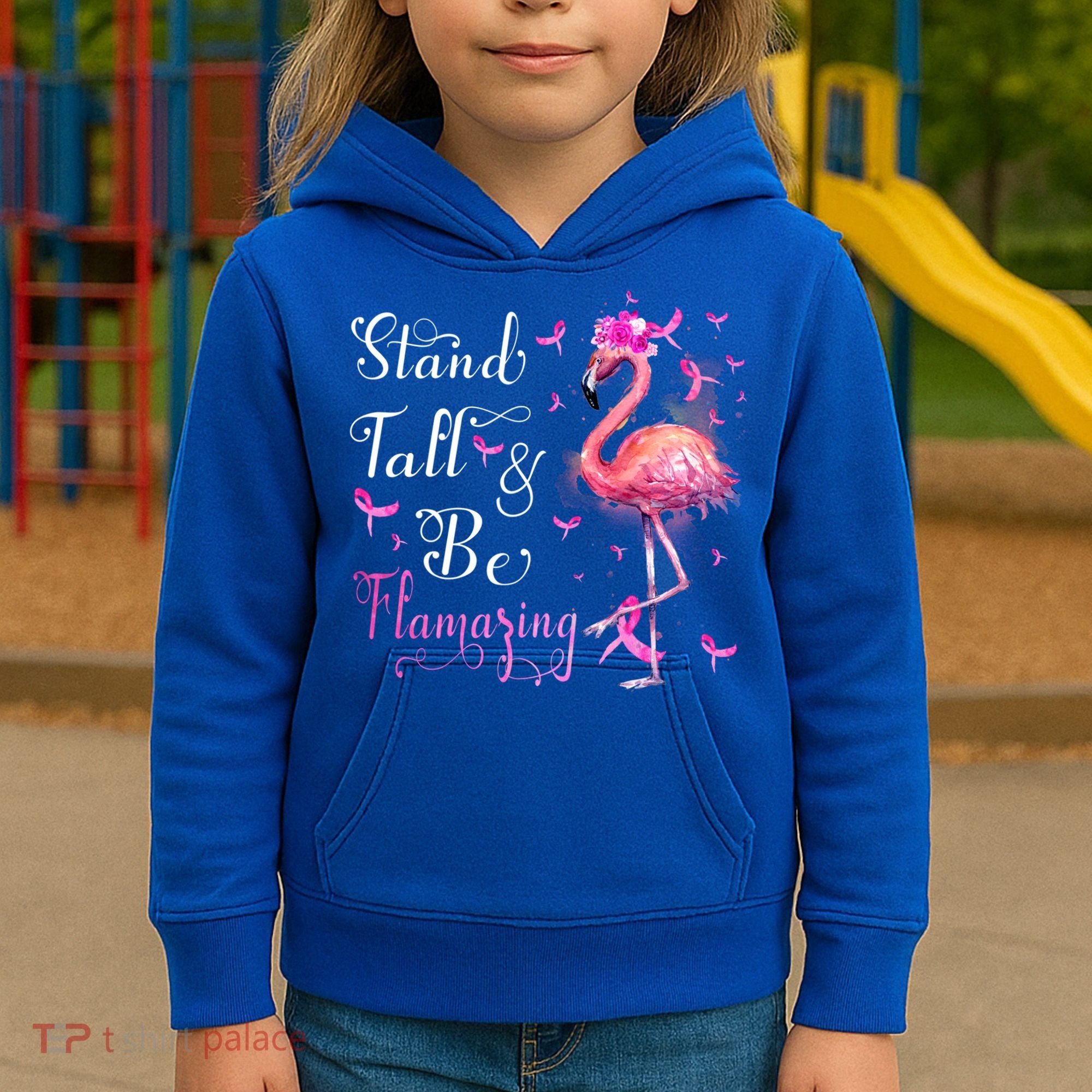Flamingo Pink Ribbon Breast Cancer Awareness Support Squad Cool Gift Kids Hoodie