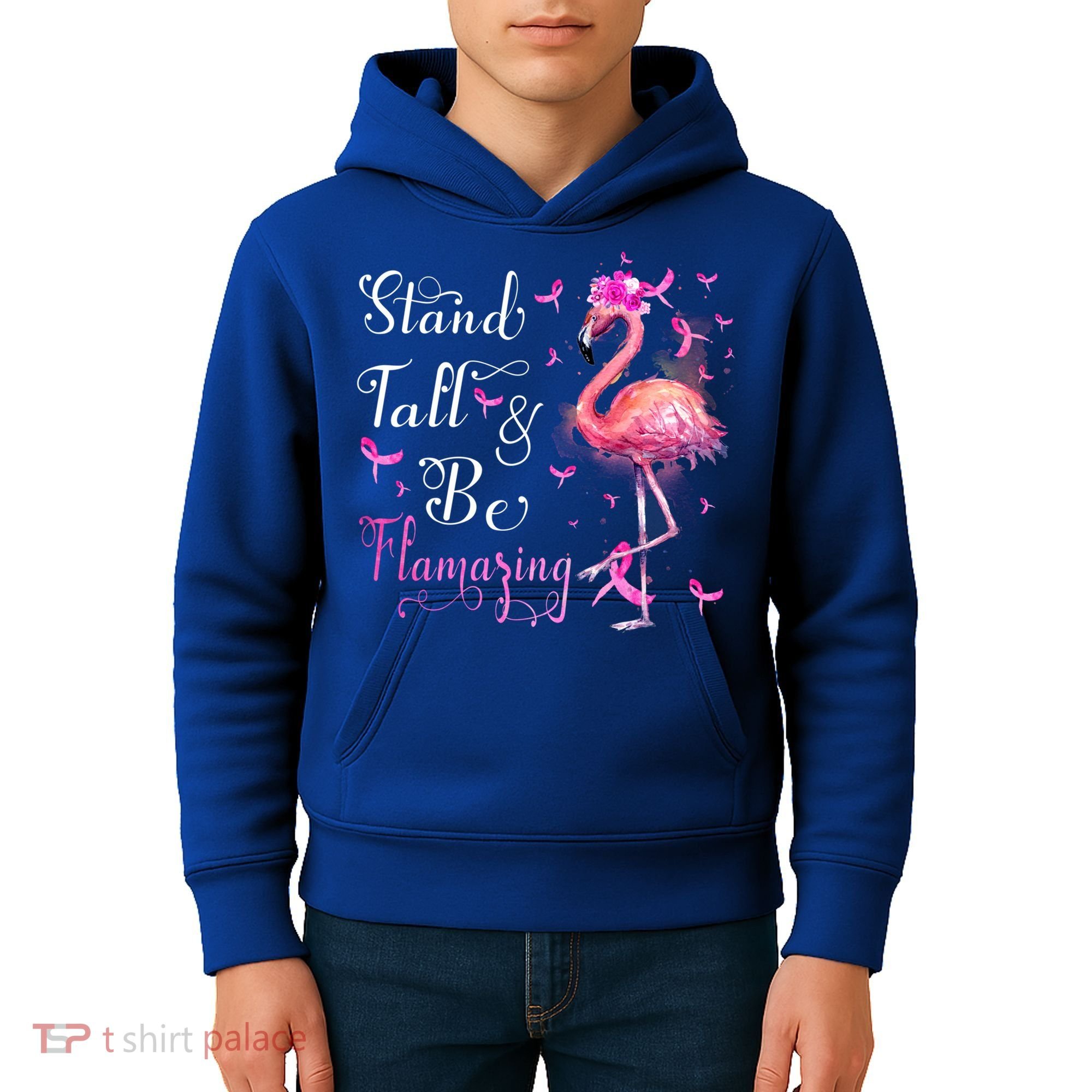 Flamingo Pink Ribbon Breast Cancer Awareness Support Squad Cool Gift Kids Hoodie
