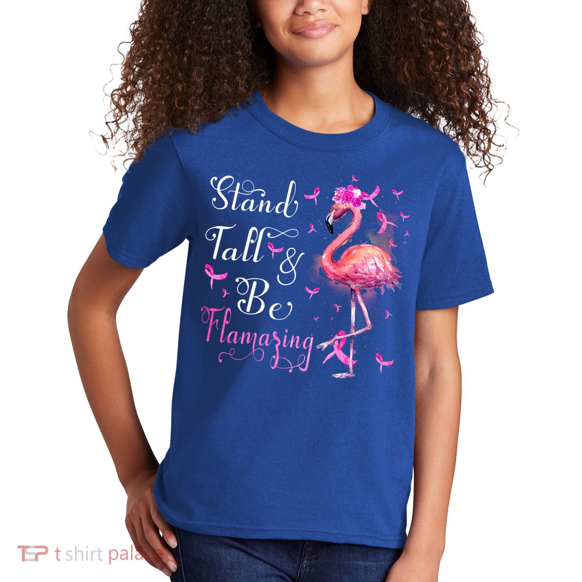 Flamingo Pink Ribbon Breast Cancer Awareness Support Squad Cool Gift Kids T-Shirt