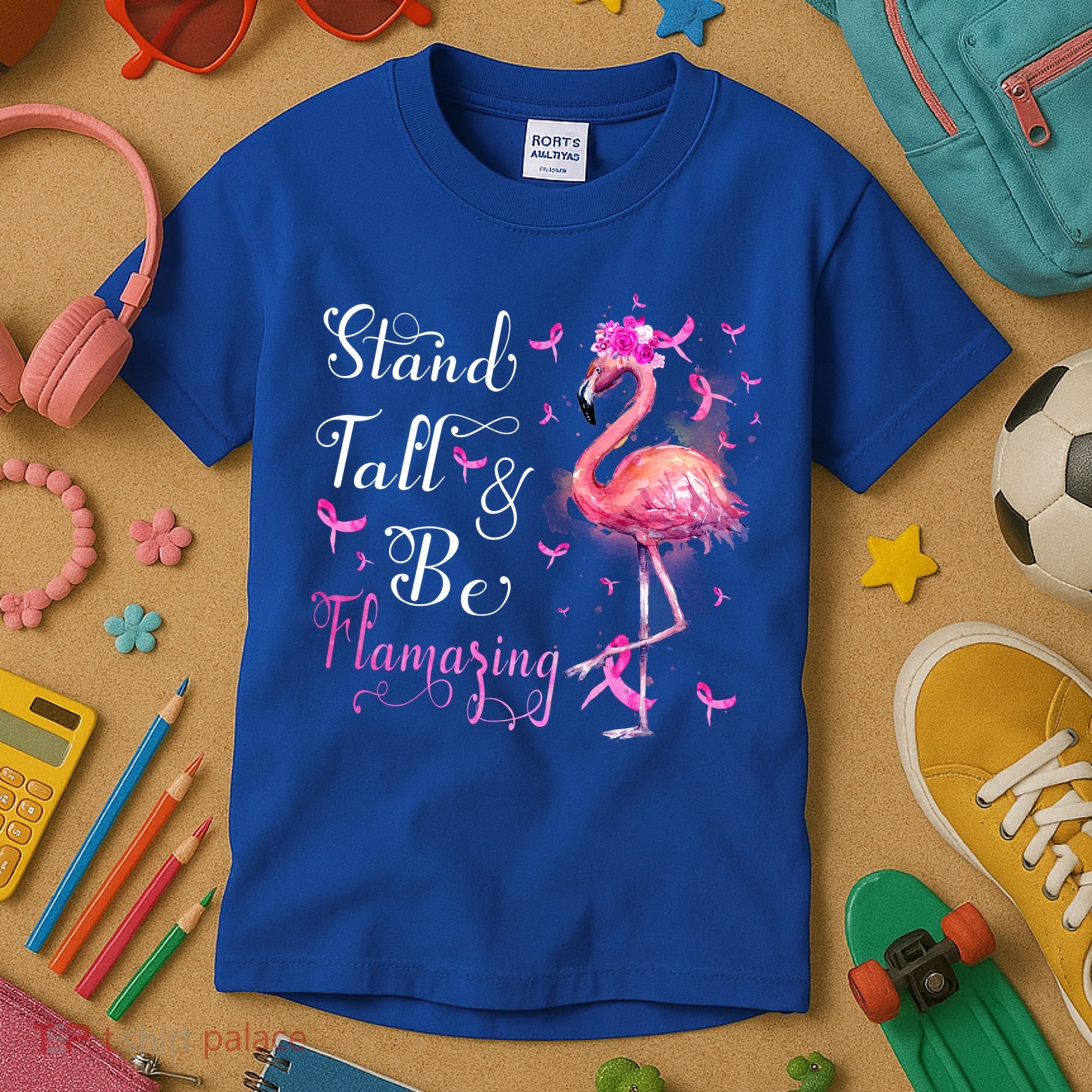 Flamingo Pink Ribbon Breast Cancer Awareness Support Squad Cool Gift Kids T-Shirt